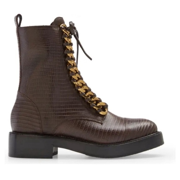 Jeffrey Campbell Damon Snakeskin Embossed Gold Chain Combat Boots  Size 6 New - Picture 2 of 8